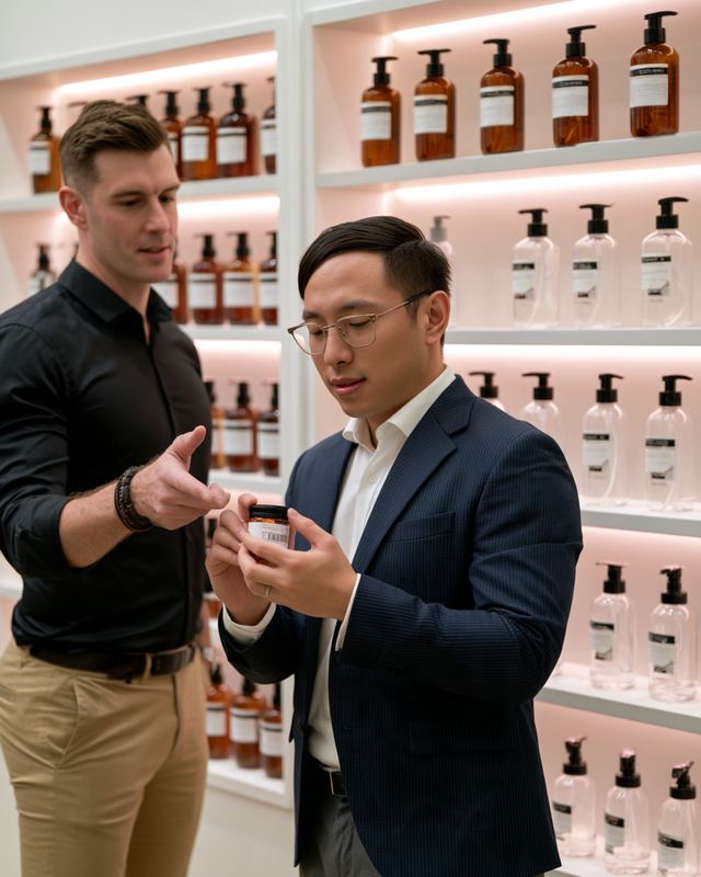 Cody Yu, founder of C&S Product Sourcing, examining a product sample