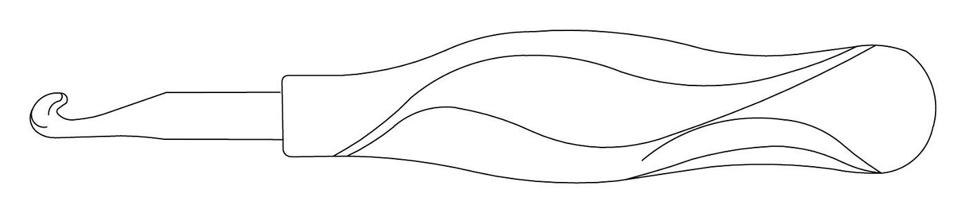 Side profile drawing of the ergonomic crochet hook handle