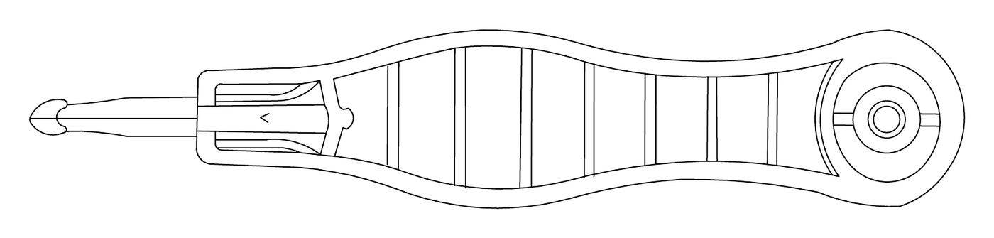 Grip study drawing of the crochet hook handle with ridging and rounded end